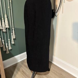 Vintage Faux Suede Black Maxi Skirt Size 6 With Back Slit